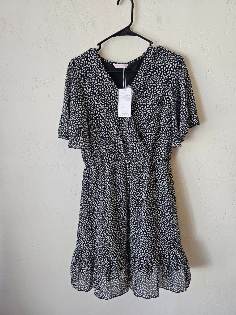 Kirundo Womens Black & White Polka Dot Flutter Sleeve Midi Dress Size M